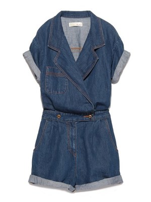 デニムショートロンパース