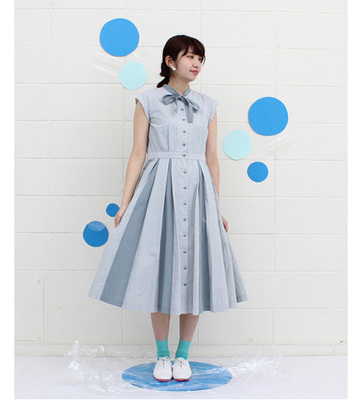 柄×無地　ちら見えタックワンピース