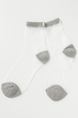 シースルーバックミニパールモチーフ付きソックス