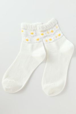 部分シースルーデイジー柄ゾッキフリルソックス