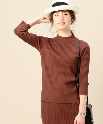 ワイドリブハイネック7分袖ニットプルオーバー