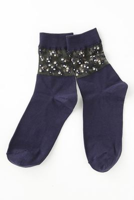 シルケット部分シースルーラメ水玉ソックス18cm丈