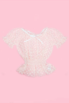 オフショルハートチュールトップス