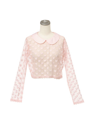 ハートメッシュレース丸襟ブラウス