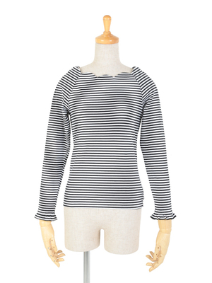 スカラップ衿ぐりボーダーロンT/F&A