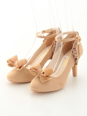 ベロアリボンフリルパンプス