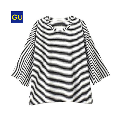 GU ボーダーワイドスリーブプルオーバー（７分袖）ＳＷ