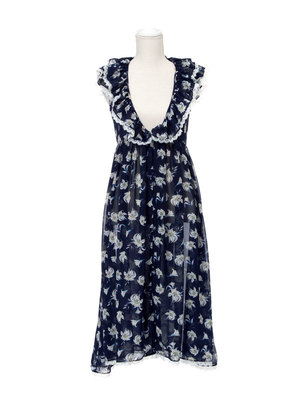 無地orLily柄ロングシフォンフリルブラウスカーディガン