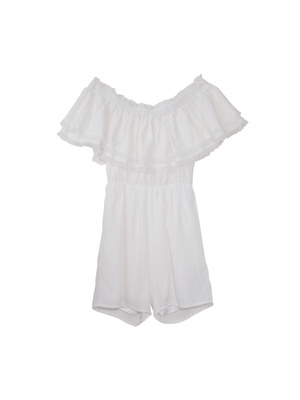 frill offshoulder rompers