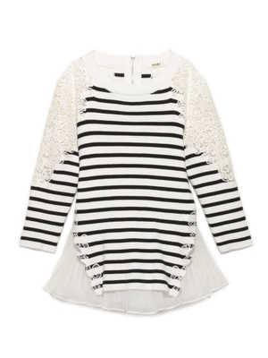 レース刺繍プリーツニットトップス