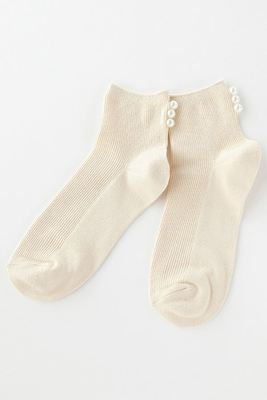 バック3連パールモチーフ付きリブソックス