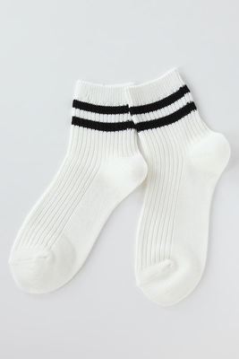 綿混リブ同色2本ラインソックス