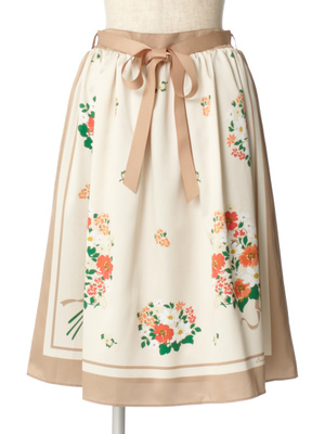 ボタニカルスカーフ柄ギャザースカート/an another angelus