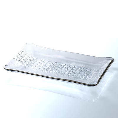 銀縁青海波長角皿