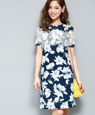 ワイドレース配色ワンピース