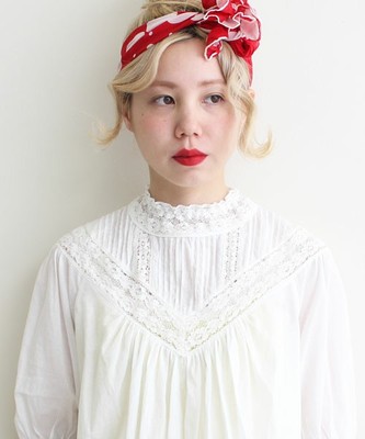 80ローンピンタックレース　5分袖ブラウス 