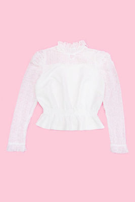 ハイネックレース切り替えトップス