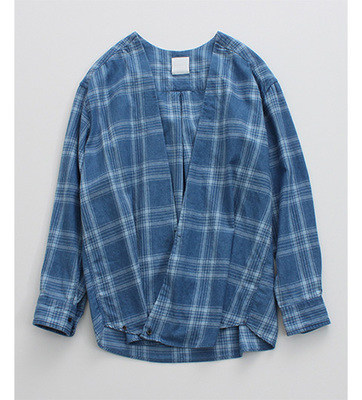 インディゴチェック ブリーチ加工　カシュクールSH