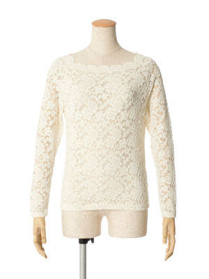 スカラップ衿ぐり総レーストップス