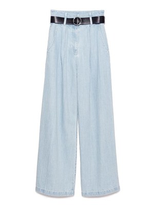 ベルト付きワイドデニム