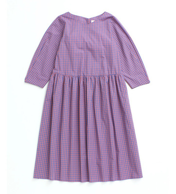ギンガム 袖タックワンピース
