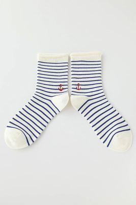 口くるイカリ刺繍ボーダーソックス