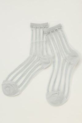 細ストライプ柄シースルーソックス