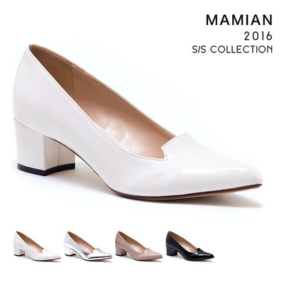 ポインテッドトゥオニグリチャンキーヒールパンプス（5517-16SS1）