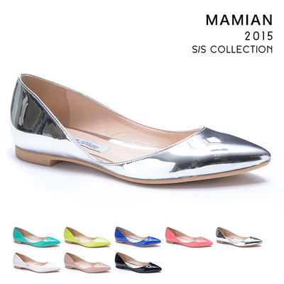 ポインテッドトゥサイドカットエナメルフラットパンプス(104-15ss1)