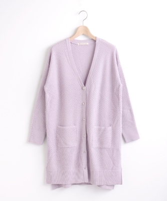 スリット入り柄編みカーディガン