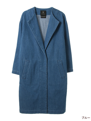 デニムノーカラーコート