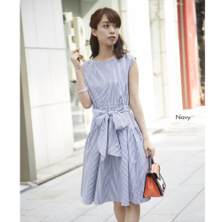 肩ビジューストライプワンピース 【lasmin ラスミン】