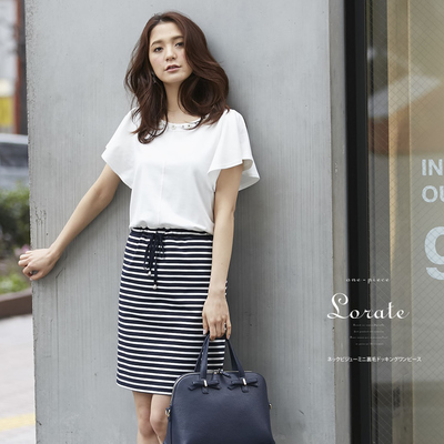 ネックビジューミニ裏毛ドッキングワンピース 【lorate ロレート】