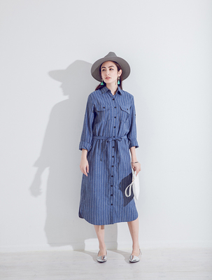 ストライプロングシャツワンピース