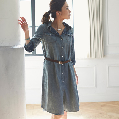 【Belt set denim one piece】レディース デニム ワンピース