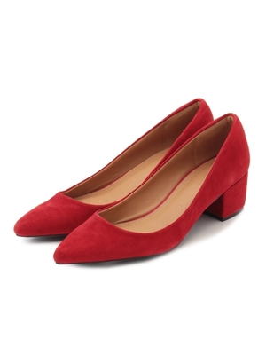 スエードチャンキーヒールパンプス