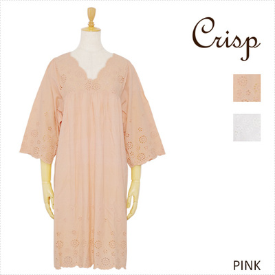 7分袖スカラップカットワークワンピース