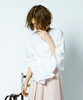 リボン ベルト クロップド丈 ブラウス