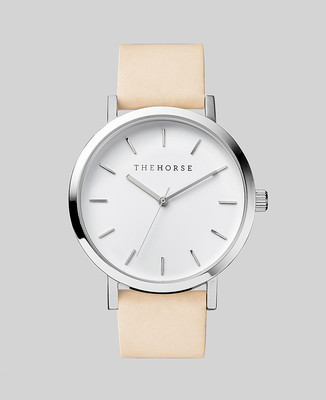 Polished Steel / White Face / Vegetable Tan