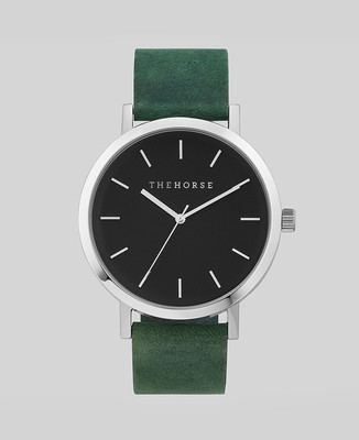 Polished Steel / Mineral Green Leather