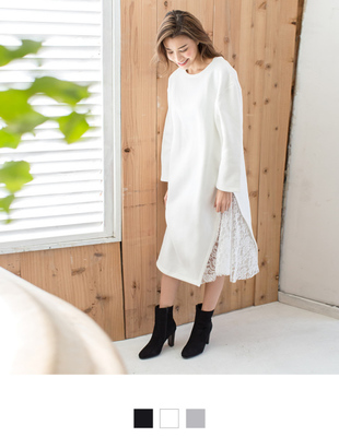 裏起毛レースレイヤード風ワンピース