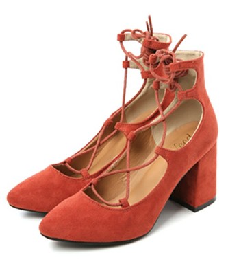 [スエードタッチ]チャンキーヒール・レースアップパンプス