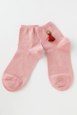 ゴールドボタンタッセル付き無地ソックス