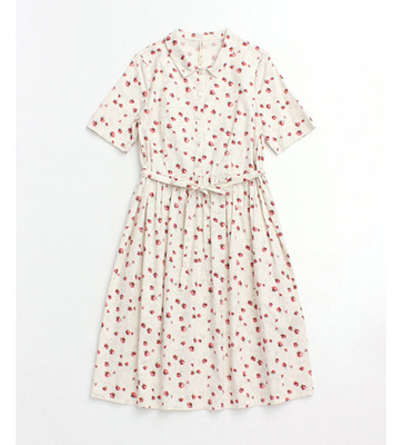 C/ヘリンボン　小花プリント　レトロワンピース