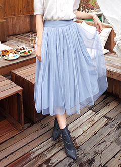 ウエストゴムミディチュールスカート