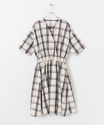 Vネックチェックワンピース