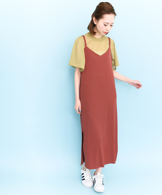 リブキャミソールロングワンピース