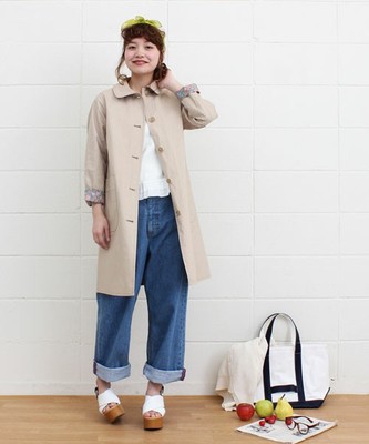 60タイプライター×小花プリントボンディング　丸衿コート