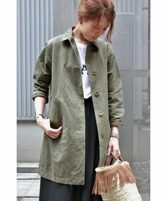 コットン×フランダースリネン　ステンカラーコート