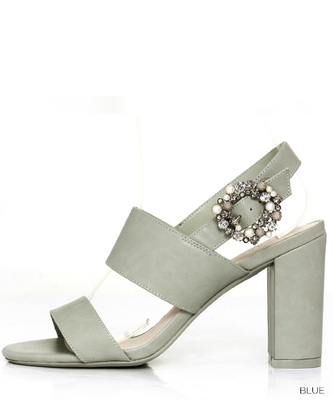 ビジューバックルチャンキーヒールサンダル